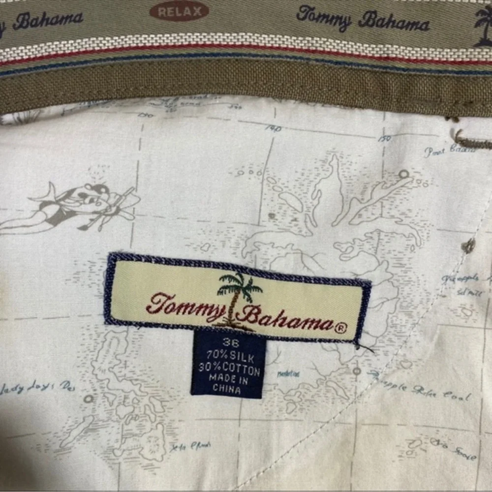 Tommy Bahama Tan Silk Blend Relaxed Straight Leg Pant Mens‎ Size 36 HEMMED Short